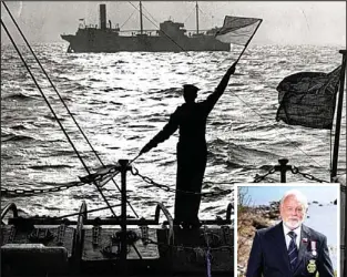  ??  ?? Unarmed in the face of danger: Merchant Navy ships delivered vital supplies. Inset, Ivan Cloherty today