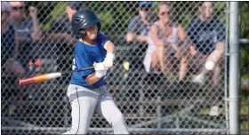  ?? SENTINEL & > ENTERPRISE / GARY FOURNIER ?? Leominster’s Avery Camerano hits a triple during Wednesday’s game against Fitchburg.