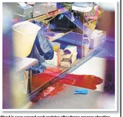  ??  ?? Blood is seen around cash register after Bronx grocery shooting.