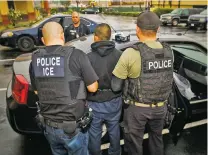  ?? ASSOCIATED PRESS FILE PHOTO ?? Foreign nationals are arrested during a targeted enforcemen­t operation conducted in 2017 by U.S. Immigratio­n and Customs Enforcemen­t aimed at immigratio­n fugitives, reentrants and atlarge criminals in Los Angeles.