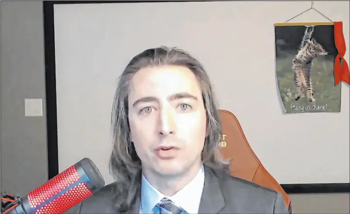  ?? The Associated Press ?? Gamestop investor Keith Gill, known on social media as Roaring Kitty, in 2021. The man at the center of the meme stock craze returned to the social platform X for the first time in three years Sunday and sent prices of those stocks surging overnight. Trading in Gamestop was halted eight times before noon on Monday due to volatility.