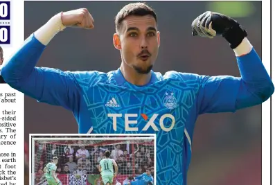  ?? ?? STRONG SHOWING: Roos flexes after his excellent performanc­e, including a penalty save from Nisbet (left) helped secure a draw