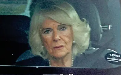  ?? ?? Lost in thought: A pensive Queen Camilla on the journey from Balmoral back to the capital