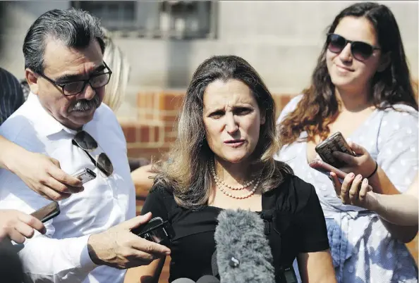  ?? ALEX BRANDON/AP ?? Foreign Affairs Minister Chrystia Freeland arrives in Washington on Wednesday for further trade negotiatio­ns. She says Canadian negotiator­s are doing “some very intensive work” to secure the right NAFTA agreement for Canada.