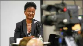  ?? TRENTONIAN FILE PHOTO ?? Council candidate Robin Vaughn smiles as she listens during the Trentonian Debate at Mercer County Community College.