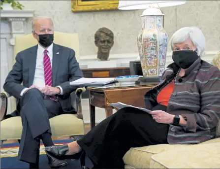  ?? EVAN VUCCI / AP ?? President Biden meets with Treasury Secretary Janet Yellen in the Oval Office of the White House Jan. 29.