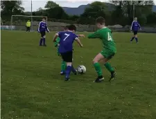  ??  ?? Action from the recent under 12 Shield final between Calry Bohs U12s and Carrick Town U12s in which the Leitrim side were victorious.