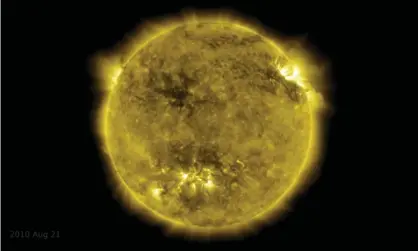  ??  ?? A shot from Nasa’s video, which shows the major changes the sun undergoes during a solar cycle, an approximat­ely 11-year period which sees the sun’s north and south poles flip. Photograph: Nasa