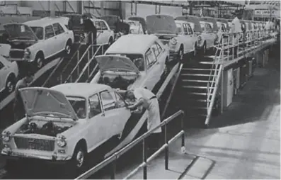  ??  ?? Austin 1100 production at full tilt in CAB2 in the mid-1960s. This was one of the most popular cars ever built at Longbridge but production was very much a case of quantity over quality.