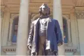  ?? JERRY NOWICKI ?? A panel of Illinois officials voted Wednesday to remove this statue of Stephen A. Douglas from the Statehouse grounds in Springfiel­d.