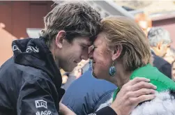  ?? SAILGP ?? Peter Burling and a member of the Ngāti Wheke iwi exchange a hongi this week.