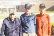  ?? Jeff Mill / Hearst Connecticu­t Media ?? Veterans Rodney Spooner, Reg Farrington and George Swanson met with Portland High School 10th-graders last week.