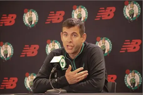  ?? , BOSTON, MA. STUART CAHILL — BOSTON HERALD ?? Brad Stevens holds his first press conference after the Celtics were eliminated from the playoffs by the Heat at the Auerbach Center on June 1, 2023 in