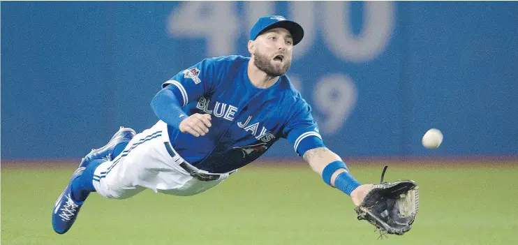  ?? — TYLER ANDERSON/POSTMEDIA NEWS FILES ?? Jays outfielder Kevin Pillar, pictured in last year’s postseason, saw action in five postseason games with the Vancouver Canadians in 2011.