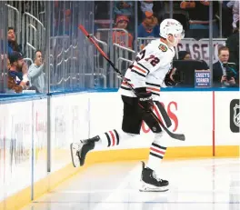  ?? BRUCE BENNETT/GETTY ?? The Blackhawks’ Alex Vlasic skates out to play against the Islanders at UBS Arena on April 2.