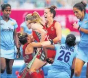  ?? GETTY ?? Natasha Markejones of Wales celebrates with teammates.