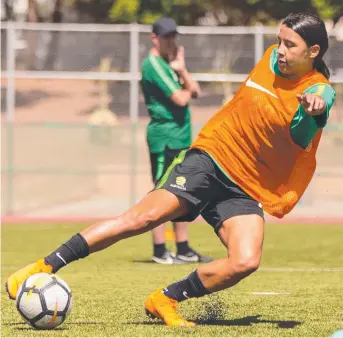  ?? Picture: FOOTBALL FEDERATION AUSTRALIA ?? READY TO ROLL: The Matildas' Sam Kerr at training in Amman, Jordan in the lead-up to the women's Asian Cup final tomorrow morning.