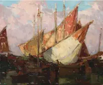  ??  ?? Edgar Alwin Payne (1883-1947), Adriatic Harbor. Oil on canvas laid to canvas, 25 x 30 in. Estimate: $20/30,000