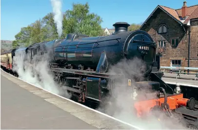  ??  ?? The North Yorkshire Moors Railway restarted on May 15 after announcing the line-up of six locomotive­s which will kick off its 2021 season. Pictured is visiting LMS ‘Black Five' No. 44871 which will run alongside the homebased fleet including sister No. 5428 Eric Treacy, BR Standard 9F 2-10-0 No. 92134, BR Standard 4MT 2-6-4T No. 80136, SR S15 4-6-0 No. 825 and Lambton Colliery 0-6-2T No. 29. NYMR