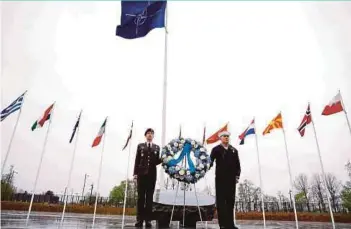  ?? AFP PIC ?? Members of the North Atlantic Treaty Organisati­on armed forces waiting for the start of the wreathlayi­ng ceremony marking the alliance’s 75th anniversar­y in Brussels, Belgium, yesterday.