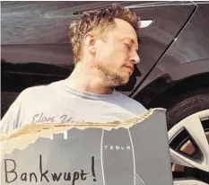  ?? TWITTER ?? Musk gab als Witz an, dass Tesla bankrott sei.