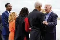  ?? MANUEL BALCE CENET/AP ?? President Joe Biden and first lady Jill Biden are welcomed by U.S. Rep. Hank Johnson on Saturday at Hartsfield-Jackson Internatio­nal Airport as (from left) Mayor Andre Dickens, U.S. Rep. Lucy McBath and Mereda Davis Johnson join in the greeting.