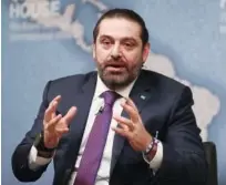  ?? Agence France-presse ?? Saad Hariri speaks during a conference at Chatham House in central London on Thursday.