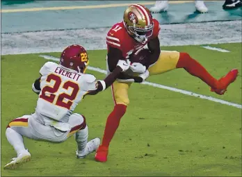  ?? ROSS D. FRANKLIN — THE ASSOCIATED PRESS ?? Niners wide receiver Brandon Aiyuk had 10 receptions against the Washington Football Team on Sunday.