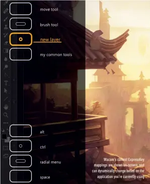  ??  ?? Wacom’s current Expresskey mappings are shown on-screen, and can dynamicall­y change based on the applicatio­n you’re currently using