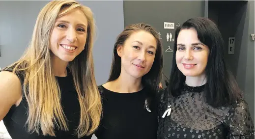  ??  ?? #AfterMeToo co-founders Freya Ravensberg­en, left, Aisling Chin-Yee, and Mia Kirshner. — THE CANADIAN PRESS