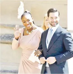  ?? — AFP photo ?? US tennis player Serena Williams and her husband US entreprene­ur Alexis Ohanian arrive for the wedding ceremony of Britain’s Prince Harry, Duke of Sussex and US actress Meghan Markle at St George’s Chapel, Windsor Castle, in Windsor.