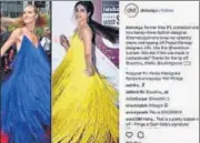  ?? PHOTOS: INSTAGRAM/DIETSABYA ?? Diet Sabya pointed out the similariti­es between actor Kriti Sanon’s dress from Deme By Gabriella and model Heidi Klum’s fringed dress by Sean Kelly