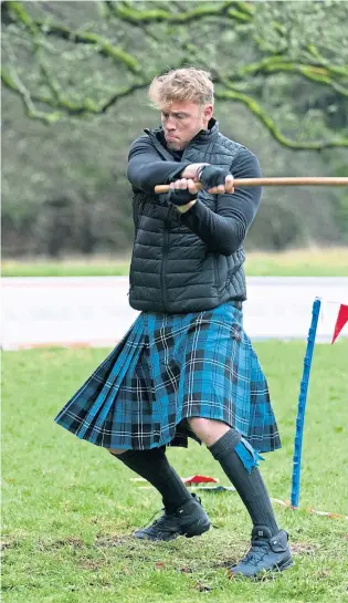  ??  ?? KILTED UP: Andrew ‘‘Freddie’’ Flintoff gets into the Highland Games spirit.