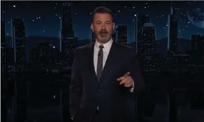  ?? Photograph: YouTube ?? Jimmy Kimmel on the hush-money trial: ‘It’s the first time in history that a former president will be held accountabl­e for cheating on his taxes and his wife on the same day.’