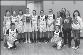  ?? RICK PECK/SPECIAL TO MCDONALD COUNTY PRESS ?? Left: The McDonald County seventh grade girls’ basketball team took second place in the Big 8 Conference Junior High Girls’ Basketball Tournament after dropping a 38-19 decision to Nevada in the championsh­ip game. Right: The McDonald County eighth grade girls’ basketball team took second place in the Big 8 Conference Junior High Girls’ Basketball Tournament after dropping a 35-13 decision to Nevada in the championsh­ip game.