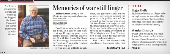  ?? STAFF PHOTO BY ERIN O. SMITH ?? Don Provonsha poses for a photo last month at his Ringgold, Ga., home. Provonsha is a former Marine who served in Vietnam.