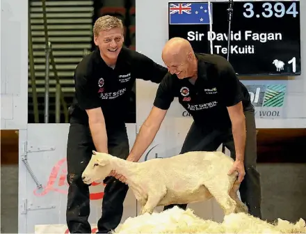  ??  ?? Taking on David Fagan at the World Shearing Championsh­ips gives a politician ‘cred’ in town.