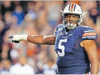  ?? [BUTCH DILL/ASSOCIATED PRESS FILE PHOTO] ?? Defensive tackle Derrick Brown will perhaps be the biggest star in No. 16 Auburn’s game against the Crimson Tide on Saturday after returning for his senior season.