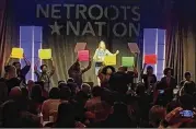  ?? GREG BLUESTEIN / STAFF ?? Democratic governor candidate Stacey Evans had a tough outing at the Netroots Nation convention, as protesters shouted “Trust Black Women!” as she tried to speak.