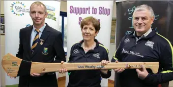  ??  ?? Martin Fitzgerald, Chair of the Wicklow GAA County Board; Frances Stephenson, Wicklow GAA County Health and Wellbeing Committee; and David Murray, Chairperso­n of the Wicklow GAA County Health and Wellbeing Committee, at the launch of the smoke-free policy on Saturday afternoon.