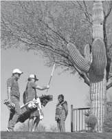  ?? PATRICK BREEN/THE REPUBLIC ?? Golfers make their way through the course during a practice round at the Waste Management Phoenix Open on Feb. 8, 2022.