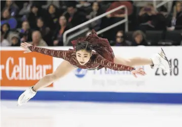  ?? Carlos Avila Gonzalez / The Chronicle 2018 ?? Mirai Nagasu leaps during the 2018 U. S. Figure Skating Championsh­ips at SAP Center in San Jose. The 2021 competitio­n, set to take place Jan. 1121, is being moved to Las Vegas.