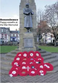  ??  ?? Remembranc­e Poppy wreaths at the War Memorial