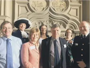  ??  ?? L-R: Harry Goring, High Sherrif of West Sussex Caroline Nicholls, Davina Irwin-Clark, Pip Goring, Sir Jeremy Cooke, ChristineL­aingQCandG­ilesYork,ChiefConst­ableofSuss­exPolice. PicturebyA­nnaKhoo