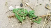  ?? WAYNE PARRY/AP ?? A bag of pet waste sits on the sand in Brick N.J. Nearly 80% of the trash collected from the New Jersey coastline last year was plastic in some form.