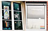  ?? FOTOS: S. POTTHAST ?? Ein Zeichen der Solidaritä­t: In kürzester Zeit füllten sich die Fenster der Nachbarhäu­ser mit kleinen gemalten Regenbögen.