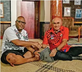  ?? Photo: Mereleki Nai ?? Nawaka Rugby Club president, Eparama Sailo, left, and Paradise and Beverages general manager sales and corporate affairs Joe Rodan Snr at Nawaka Village in Nadi on January 4, 2023.