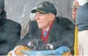  ?? MARY SCHWALM/AP ?? Korean War veteran Thomas Hudner on Saturday watches the christenin­g in Bath, Maine, of a Navy destroyer named for him.