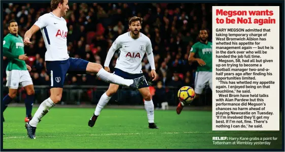  ?? ?? RELIEF: Harry Kane grabs a point for Tottenham at Wembley yesterday