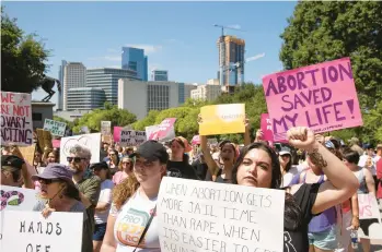  ?? JAY JANNER/AUSTIN AMERICAN-STATESMAN ?? Demonstrat­ors gather to rally for abortion rights last month in Austin, Texas.